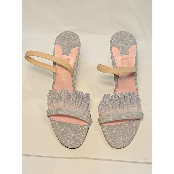 NEW Piferi Silver Izma 100 Glitter Ruffled Slingback Sandal 4" Heels Size 38 - Picture 4 of 12
